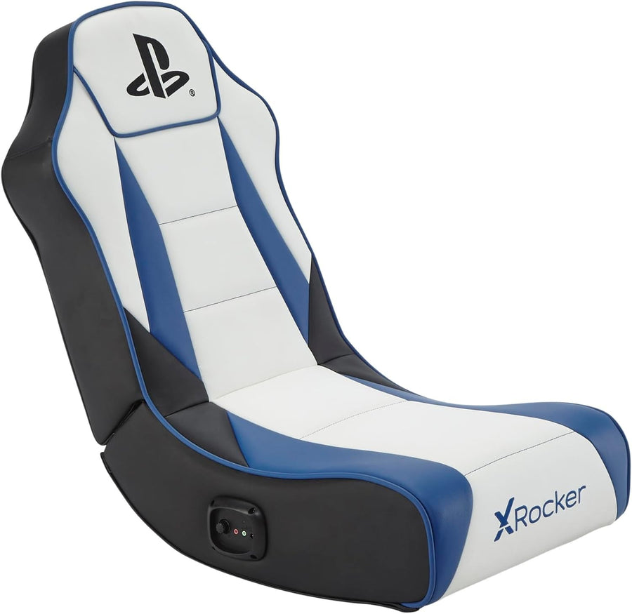 Floor Rocker Gaming Chair w/ Speakers Foldable White Blue