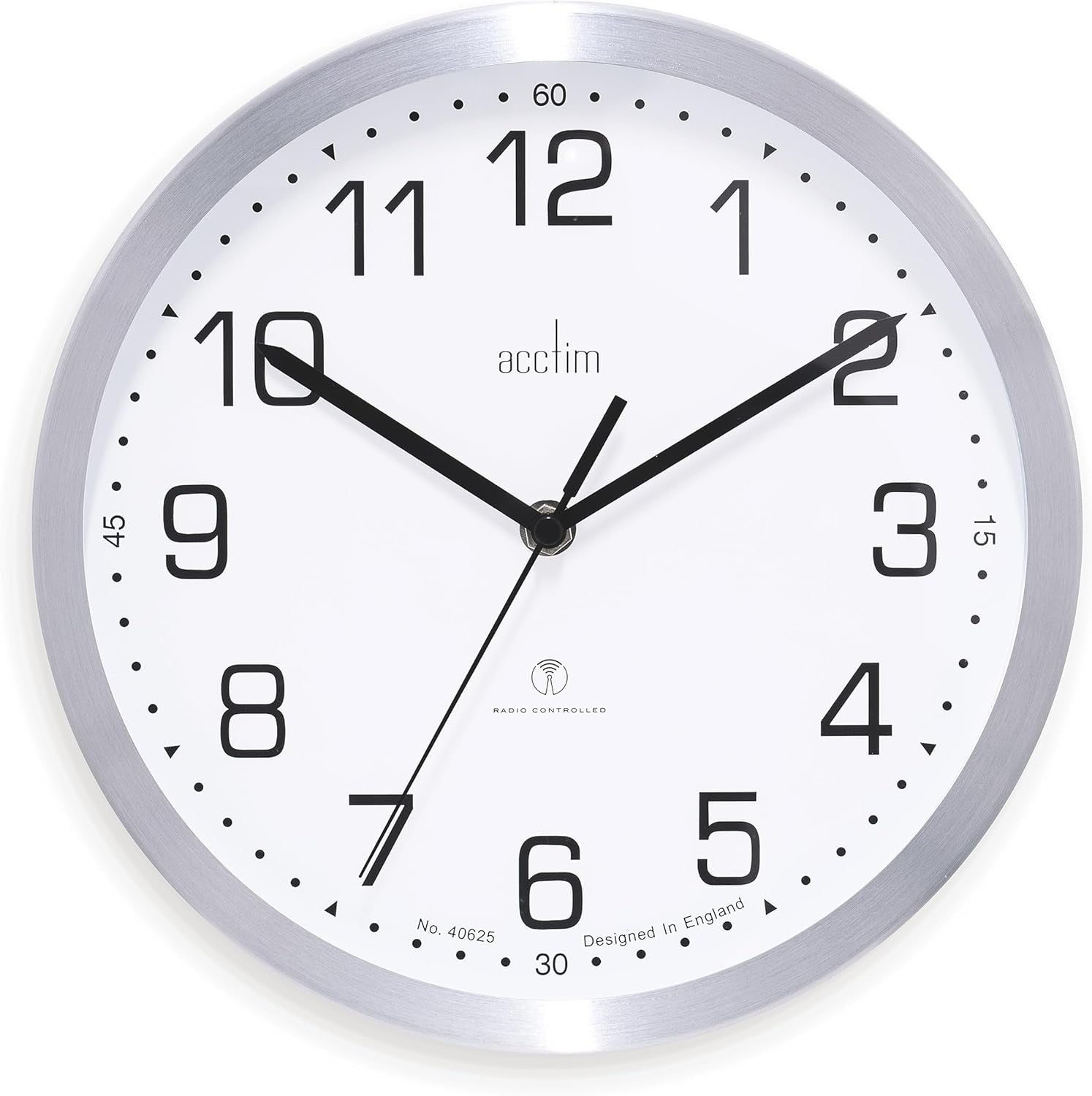 Radio Controlled Wall Clock 25cm Silent Aluminium Frame Accurate Timekeeping