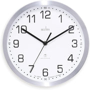 Radio Controlled Wall Clock 25cm Silent Aluminium Frame Accurate Timekeeping