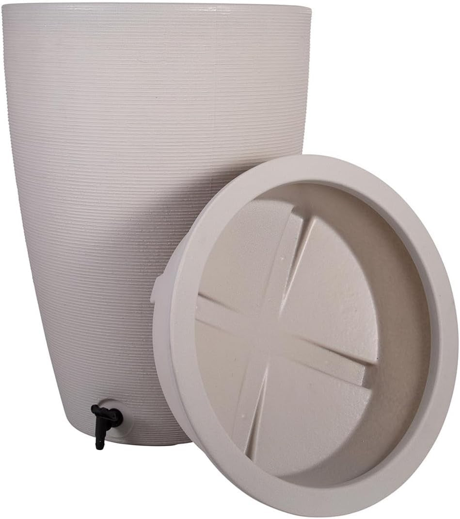 120L Stone-Effect Garden Water Butt with Lid, Durable HDPE