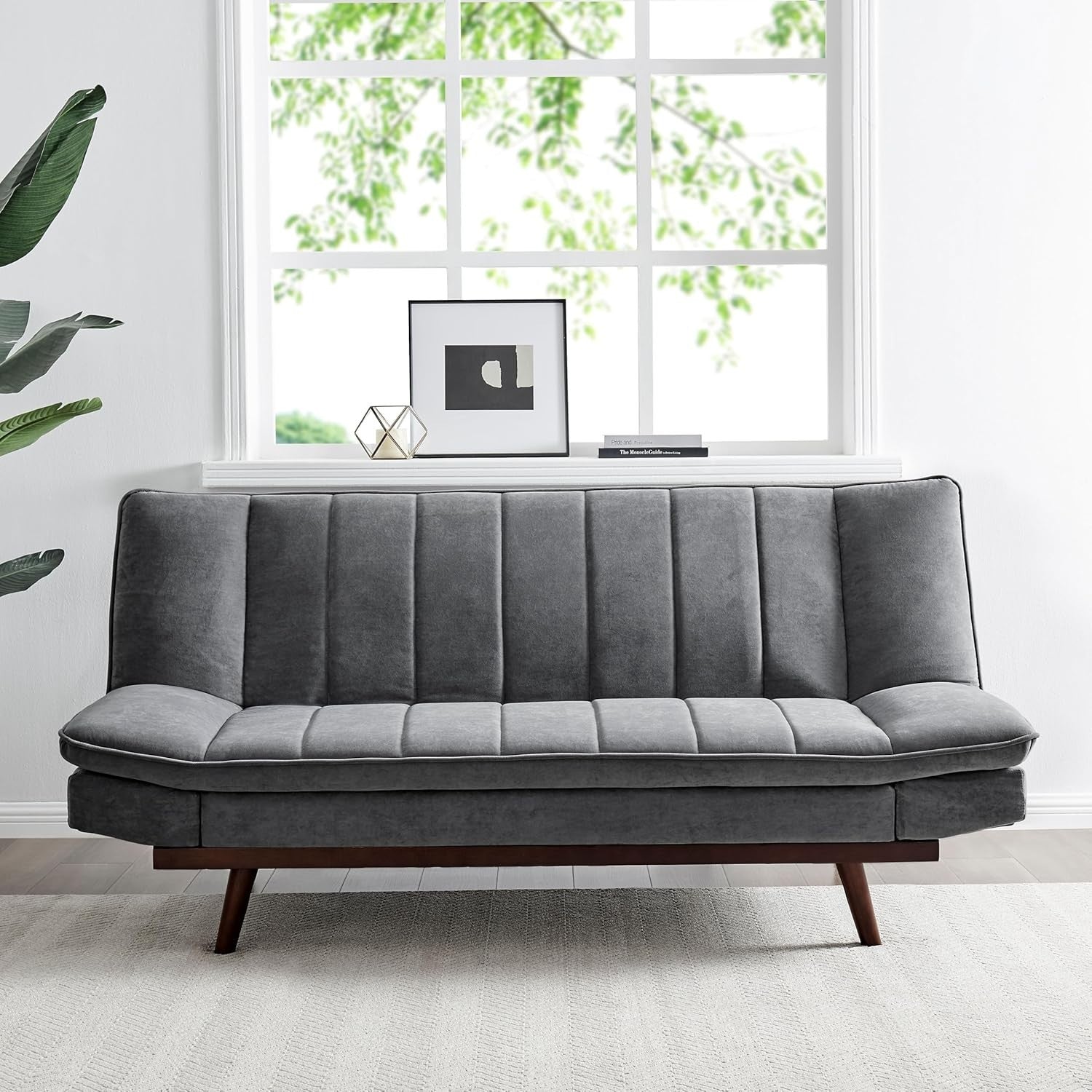 3 Seater Grey Sofa Bed Click Clack Recliner Couch Guest Room Fold Out