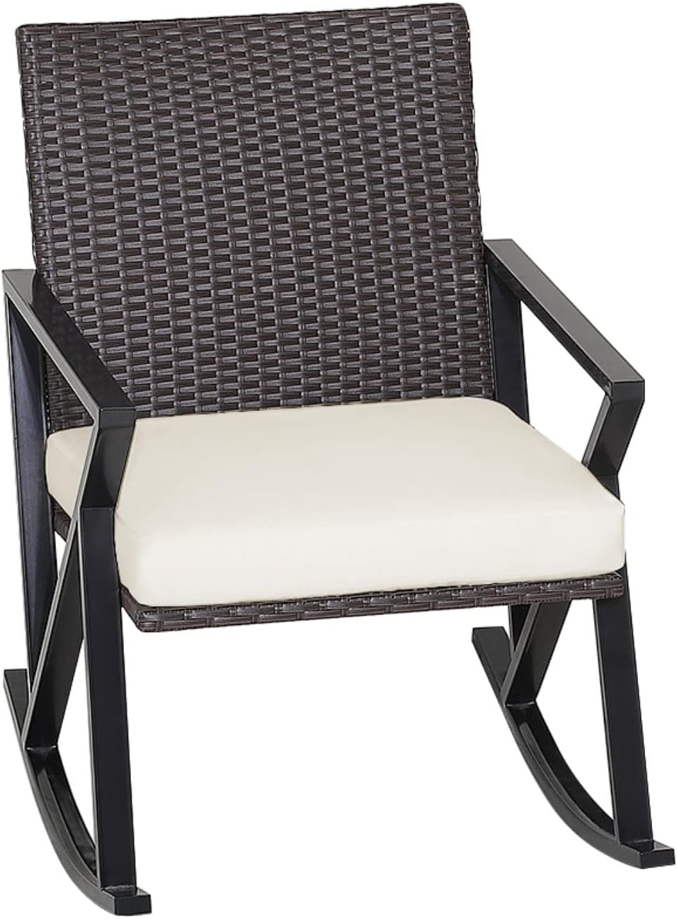 3 Piece Rattan Rocking Bistro Set Patio Garden Chairs Coffee Table Cushions