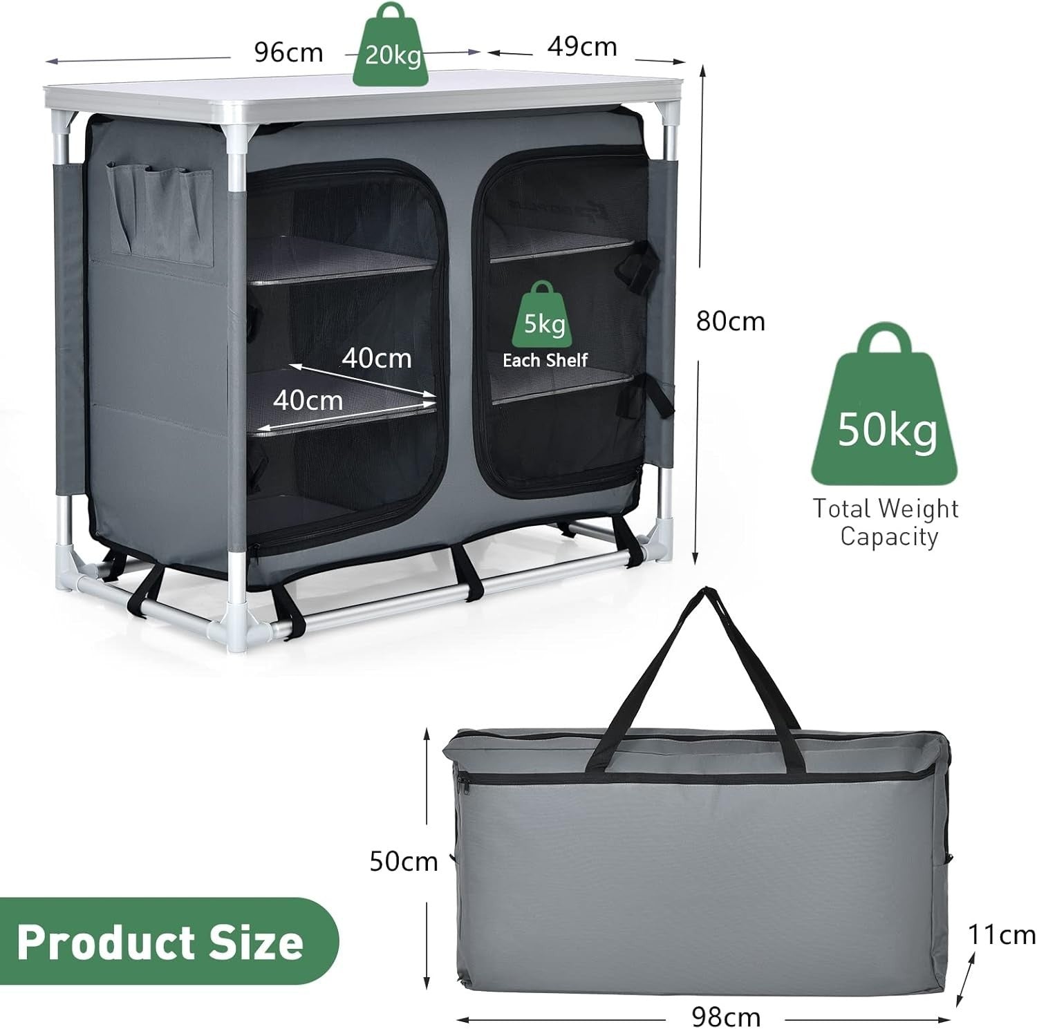 Portable Camping Storage Cabinet with 6 Shelves & Carry Bag - Outdoor