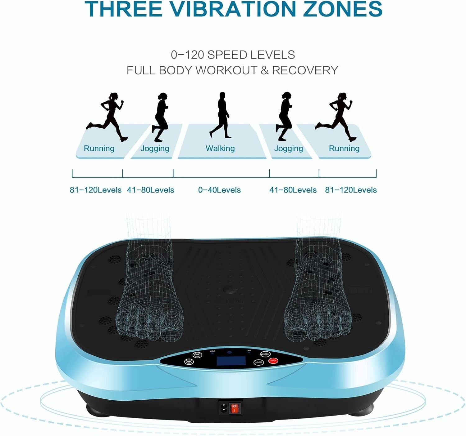 Vibration Plate Exercise Machine Full Body Workout 120 Speeds Blue Black Gold