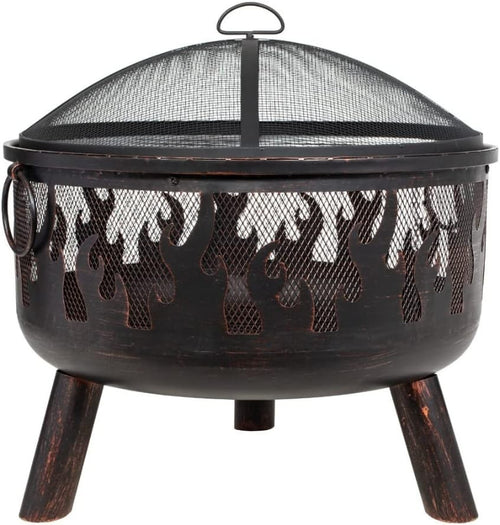 Outdoor Steel Firebowl Fire Pit with BBQ Grill 61cm Patio Heater Garden Heater