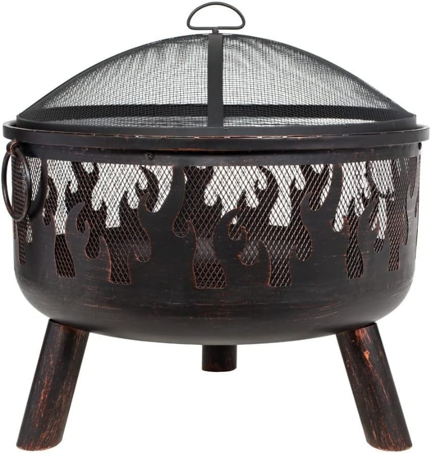 Outdoor Steel Firebowl Fire Pit with BBQ Grill 61cm Patio Heater Garden Heater