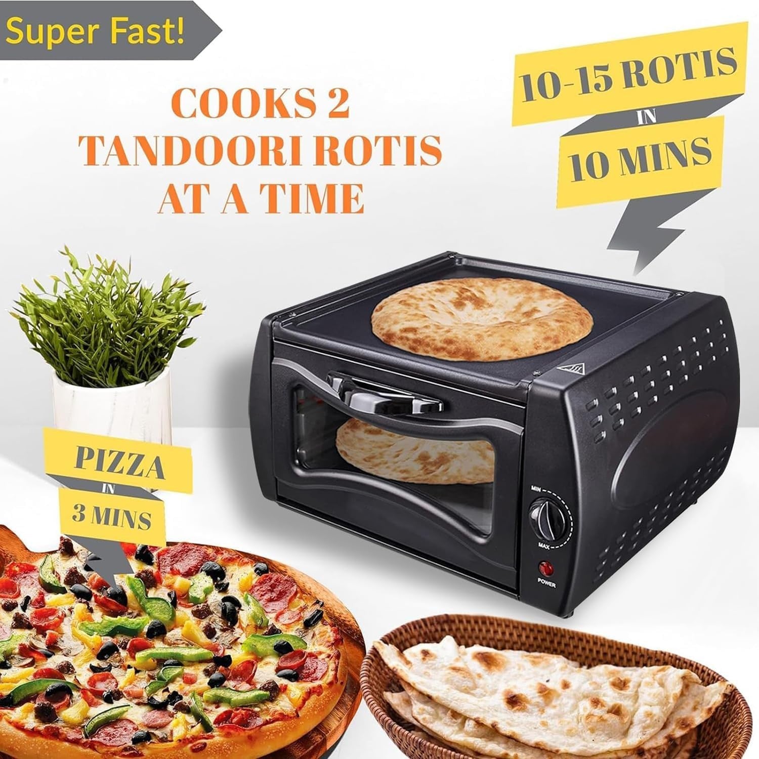 1500W Electric Pizza & Tandoor Oven | 400°C Mini Countertop Chapati Maker 15L