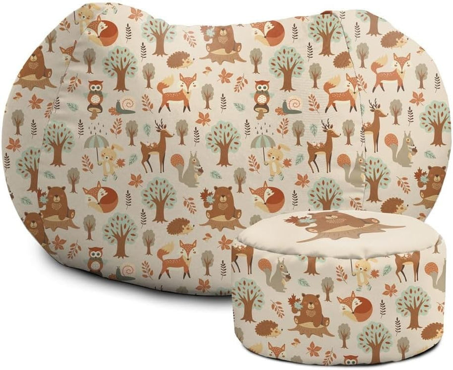 Kids Bean Bag Chair with Footstool Woodland Kids Recliner Machine Washable
