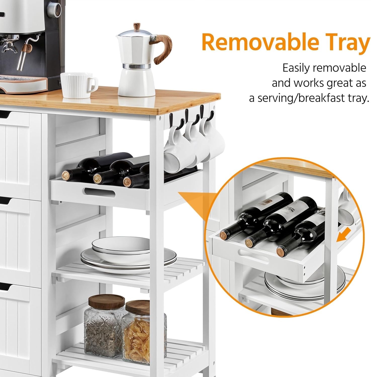Kitchen Storage Trolley on Wheels with Drawers 3 Tier Rolling Island