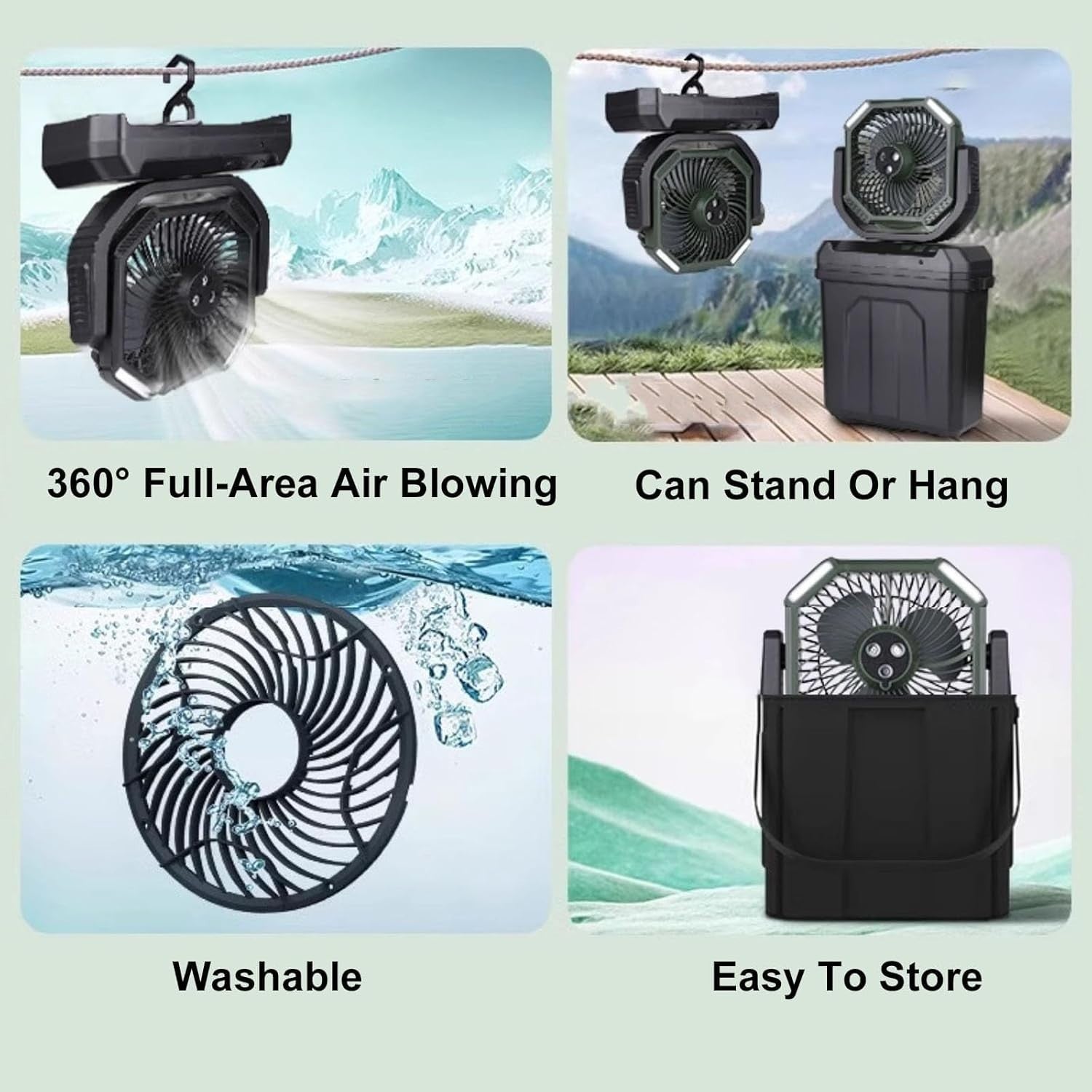 Portable 30000mAh Misting Fan – 6L Bucket LED Cooling w/ Rechargeable Battery