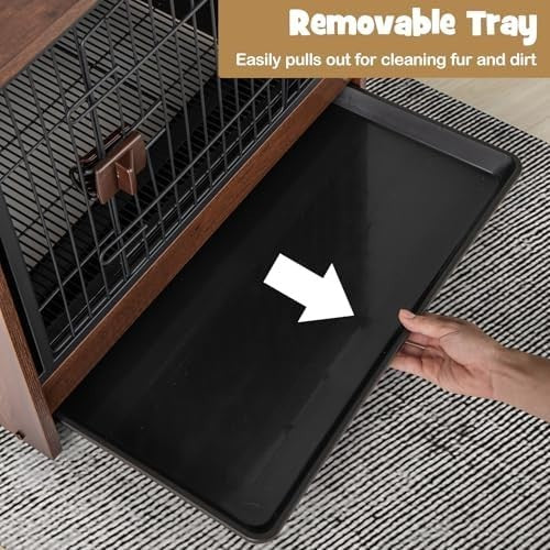 Wooden Dog Crate Furniture with Lockable Door, Tray & Foot Pads for Small Dogs