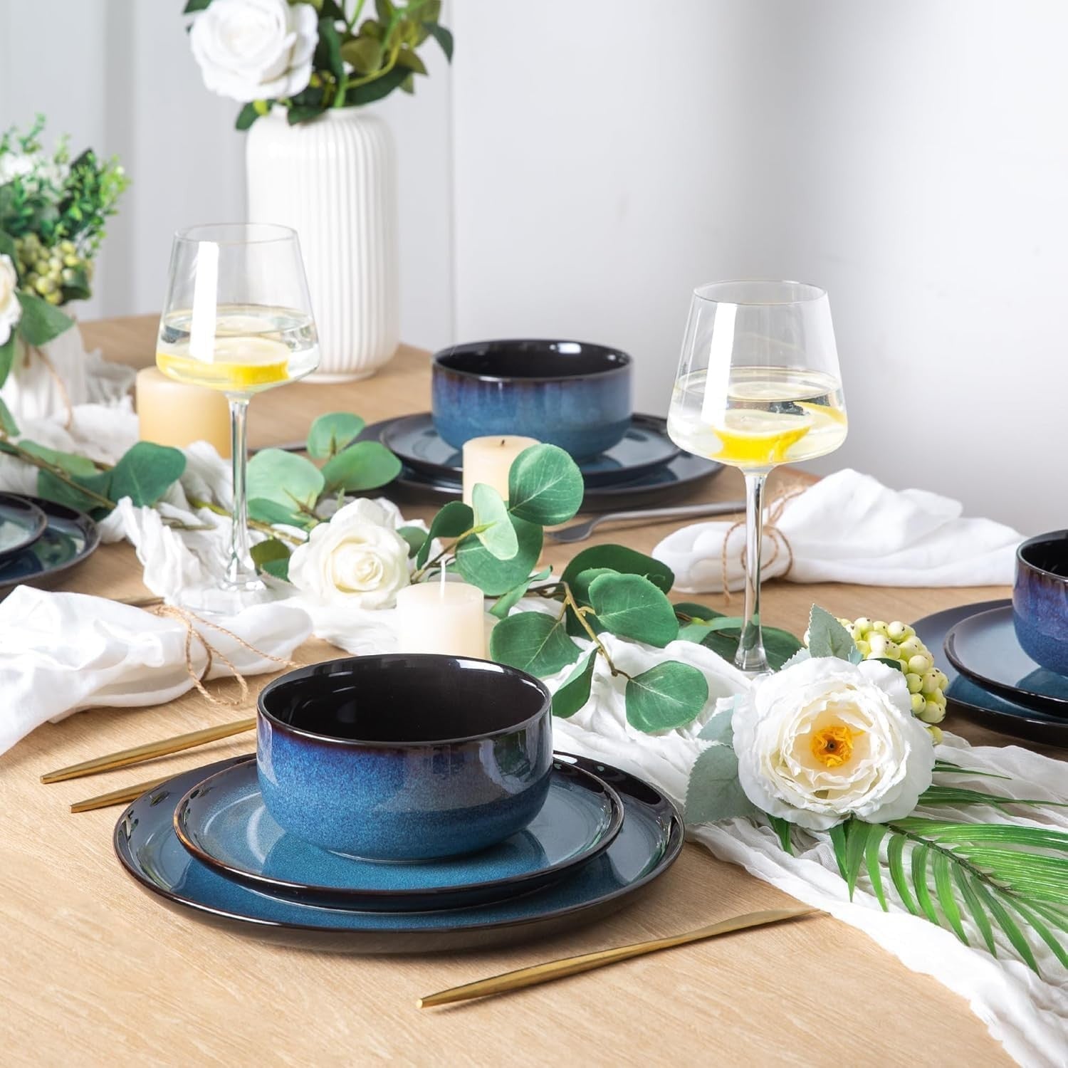 24pc Stoneware Dinner Set Chip Scratch Resistant Dishwasher Microwave Safe