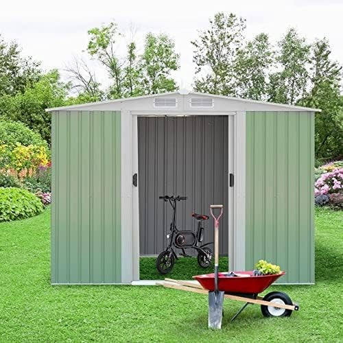 6x8FT Metal Garden Shed Outdoor Storage House with Vents, Ramp & Lockable Door