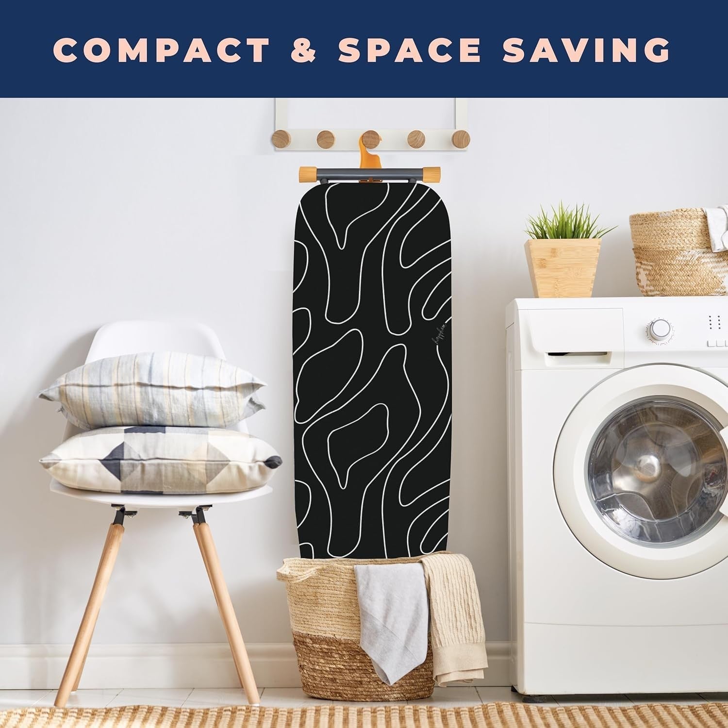 Compact Space Saving Ironing Board Adjustable Height Extra Thick Cover