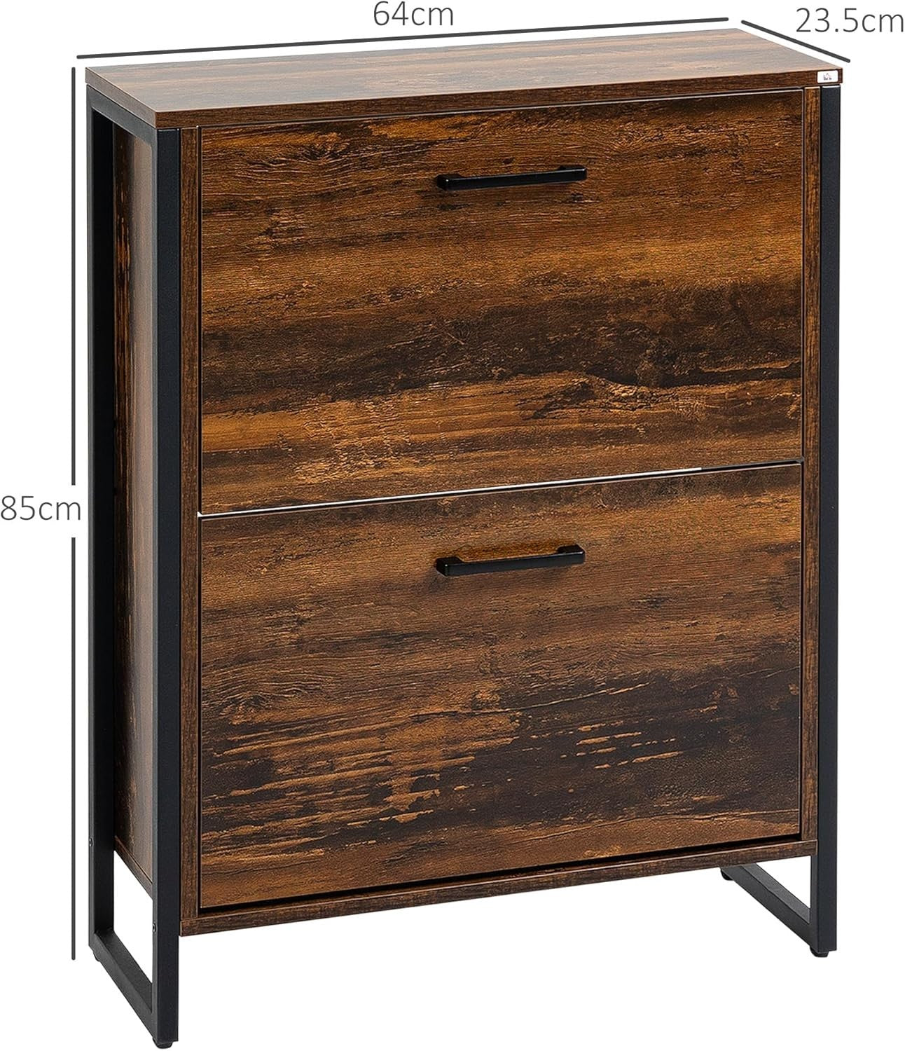 Slim Industrial Shoe Cabinet 2 Flip Drawers Hallway Storage 64x23.5x85cm