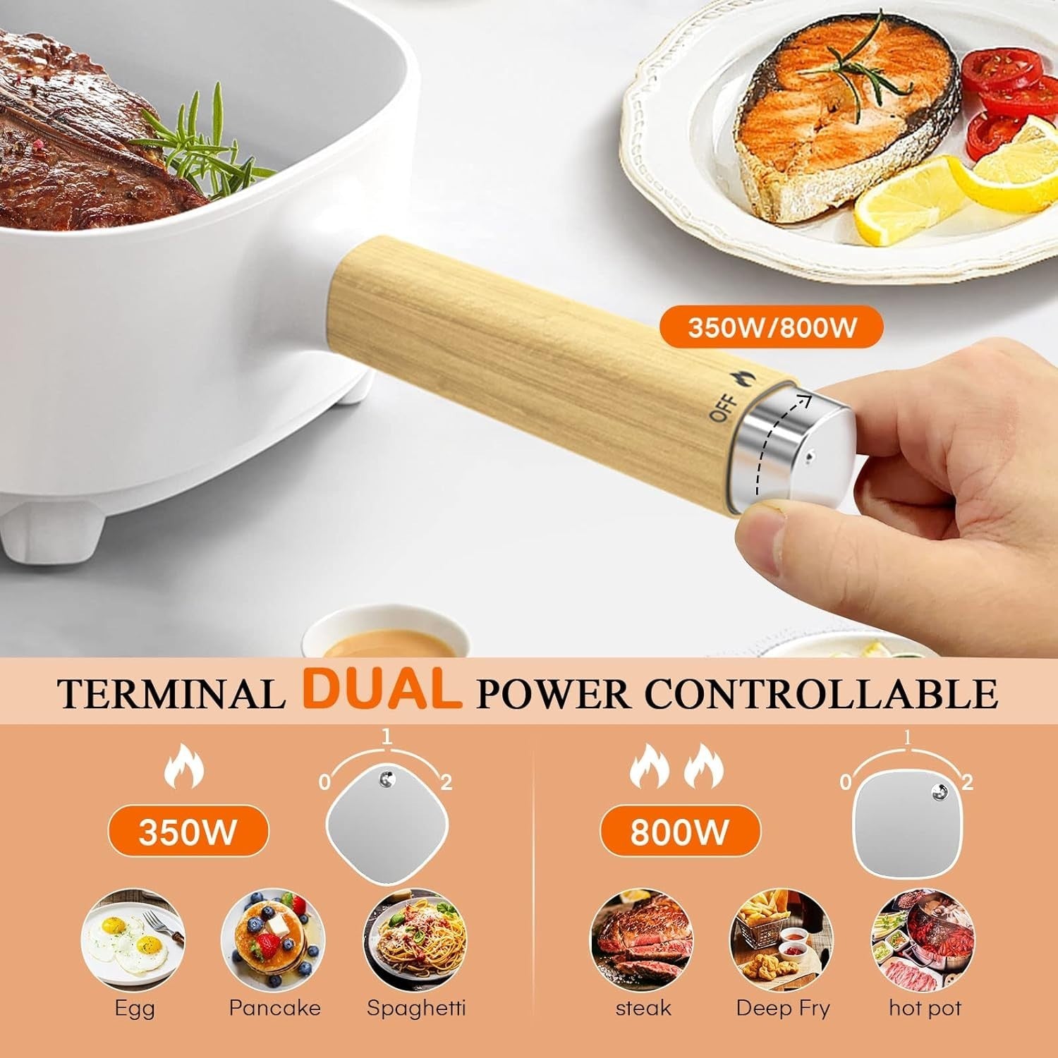 Electric Hot Pot 2L Ceramic Non-Stick Multi-Cooker with Steamer & Spatula