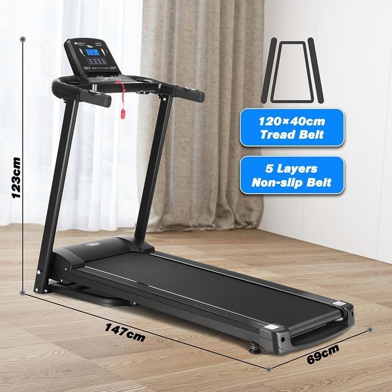 Folding Motorised Treadmill 12.8km/h LCD 12 Programs Portable Home Gym Watch