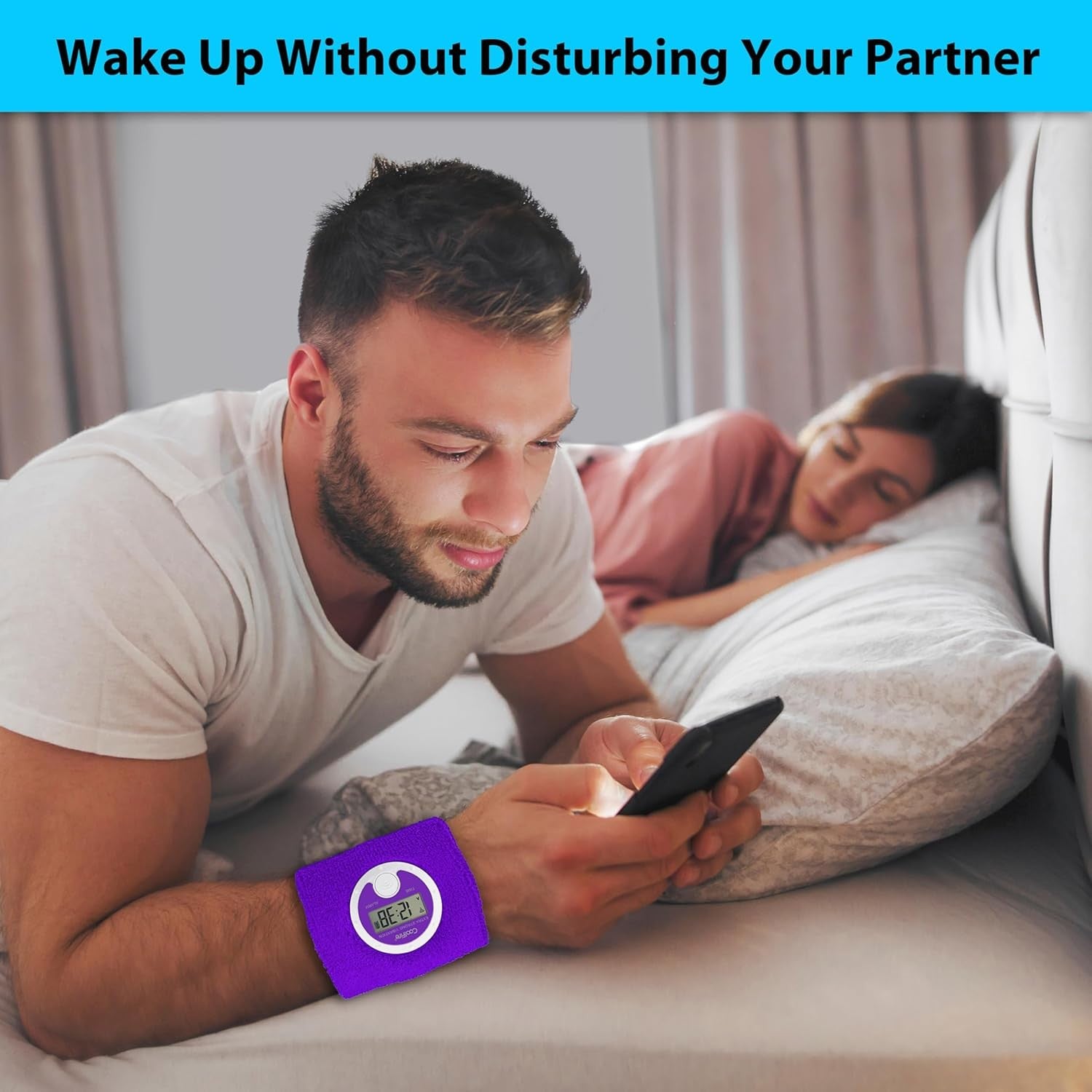 Silent Vibrating Alarm Watch Purple Wristband for Heavy Sleepers Hearing Impaire