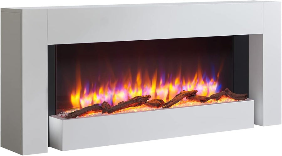 52” Freestanding Electric Fireplace Heater 2kW LED Flame White Modern
