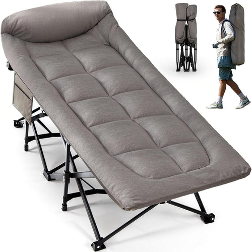 28” Wide Padded Folding Camping Bed with Pillow Portable Outdoor Cot