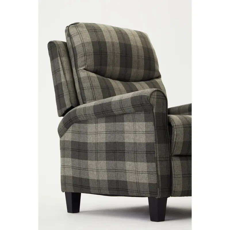 Recliner Armchair Grey Tartan Fabric Pushback Chair for Lounge/Bedroom