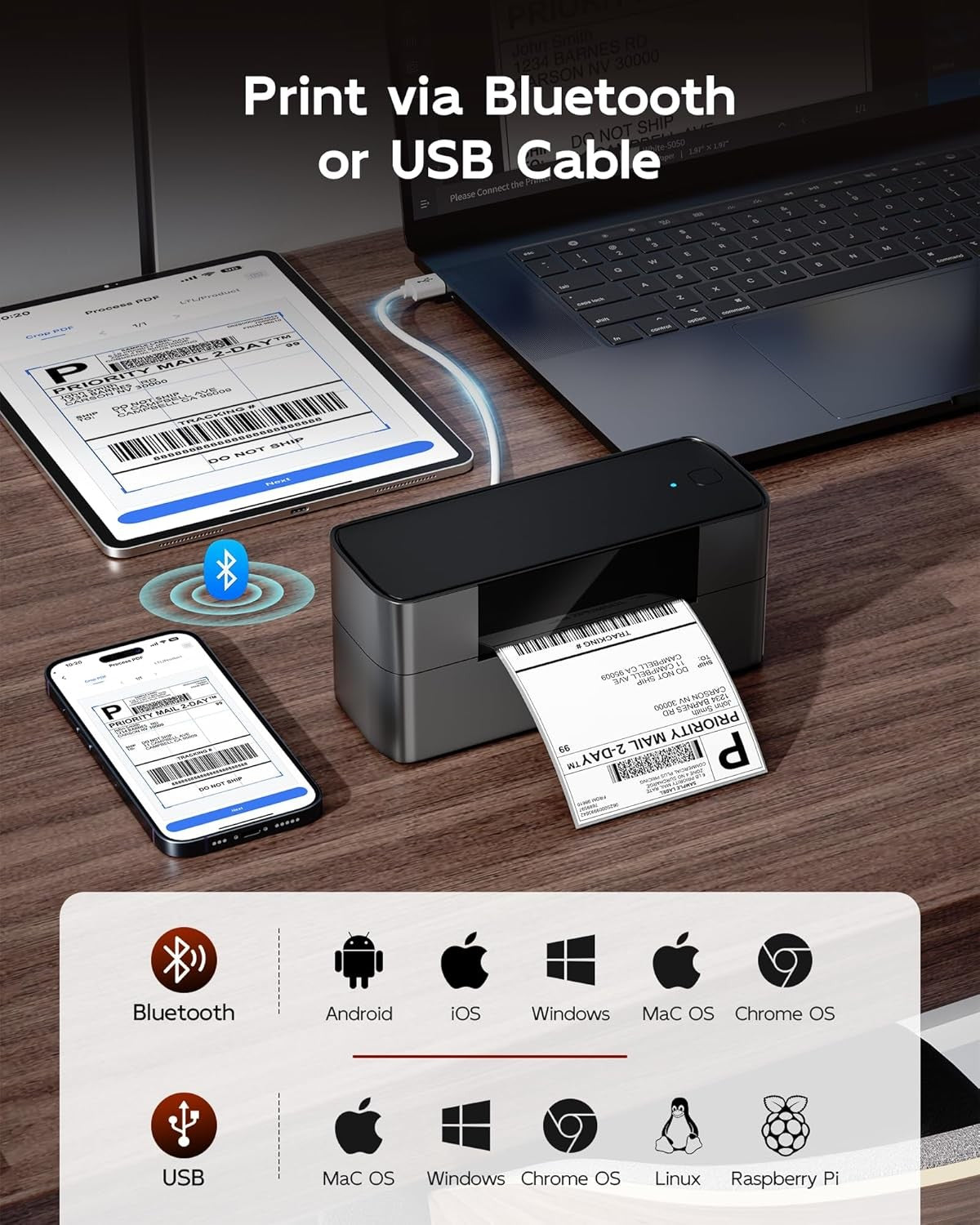 4x6 Thermal Shipping Label Printer Bluetooth Postage