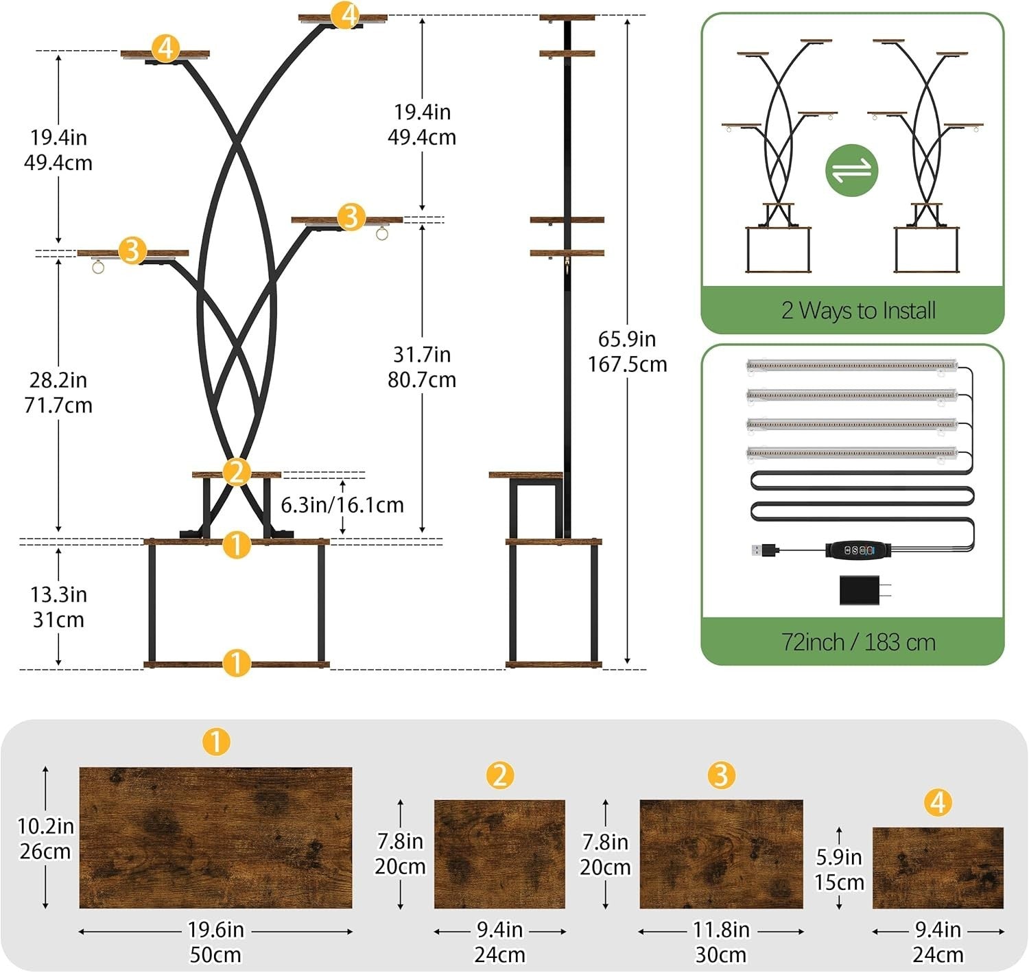 7-Tier Tall Metal Plant Stand with Grow Lights | 167cm Indoor Outdoor Shelf