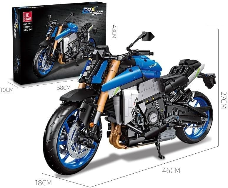 2046 PCS Technic Motorcycle Building Kit - Realistic Racing Superbike Model