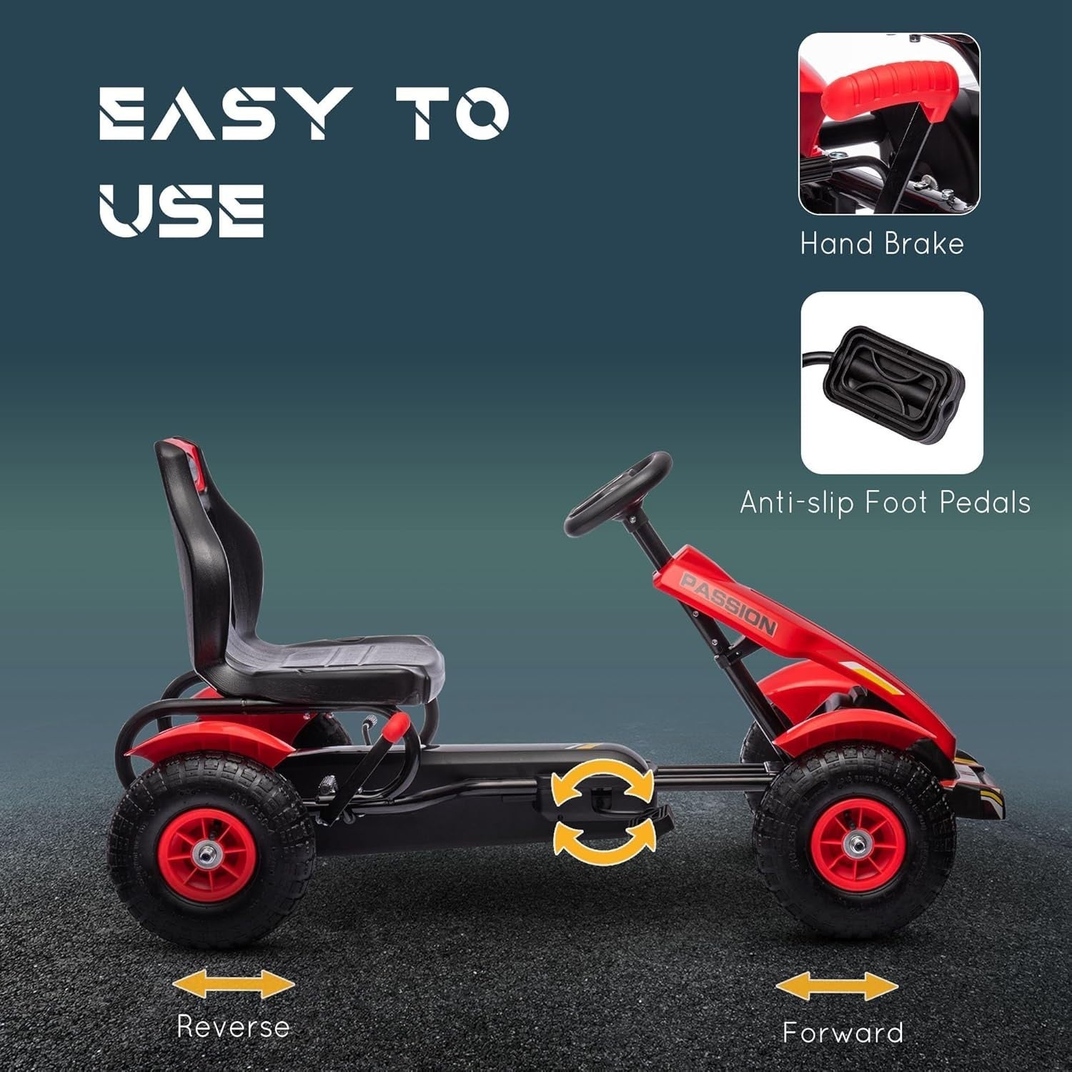 Kids Pedal Go Kart Ride On Racer Red Adjustable Seat Rubber Tyres 50kg