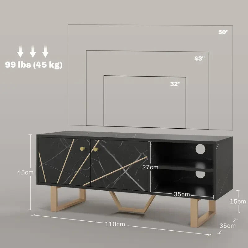 Modern Black Marble TV Unit Cabinet Stand for 50" Screen with Storage