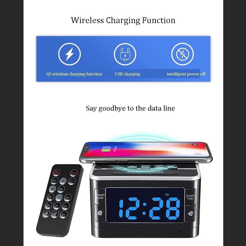 Digital Alarm Clock FM Radio Dual Alarm Wireless Charging USB Bedside