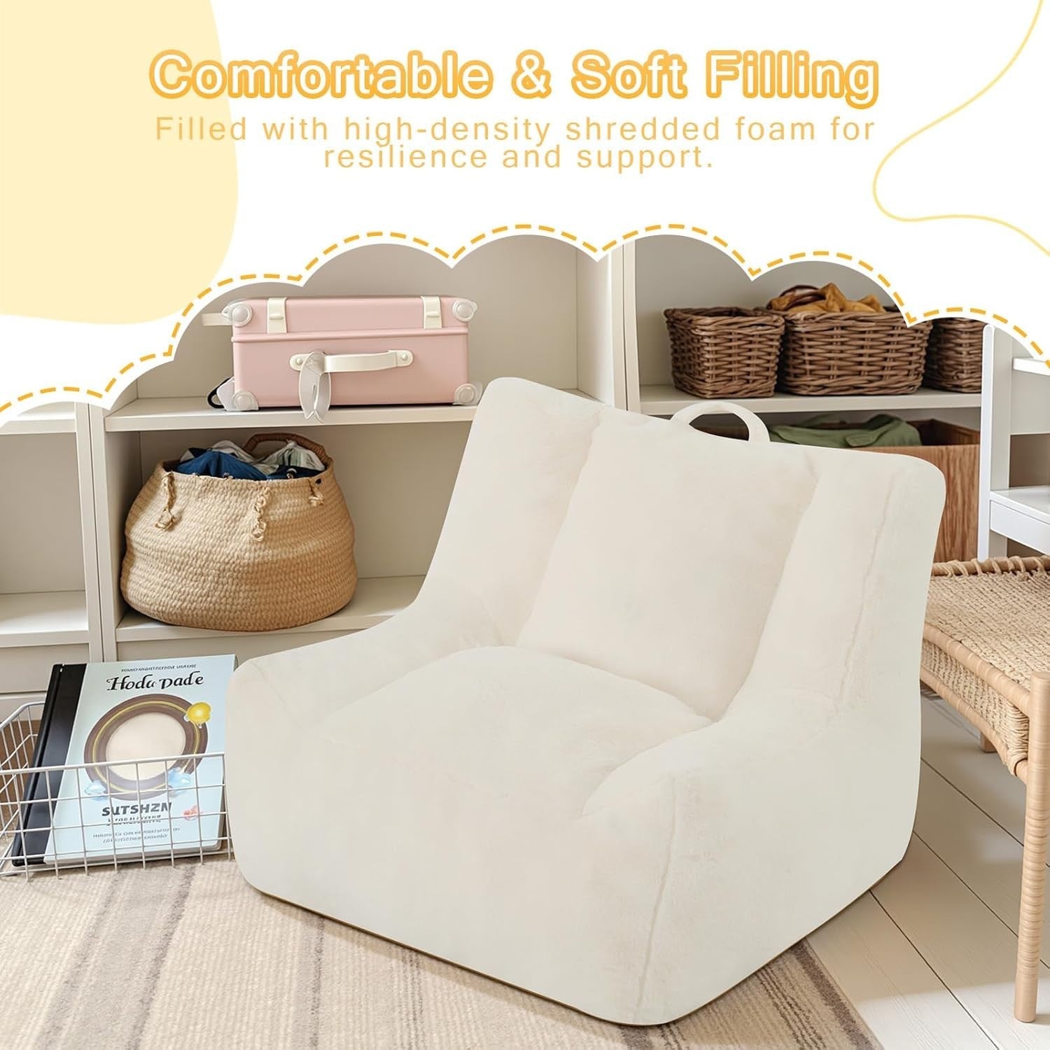 Kids Bean Bag Chair Sofa 60x55x55cm – Toddler Reading Seat Plush