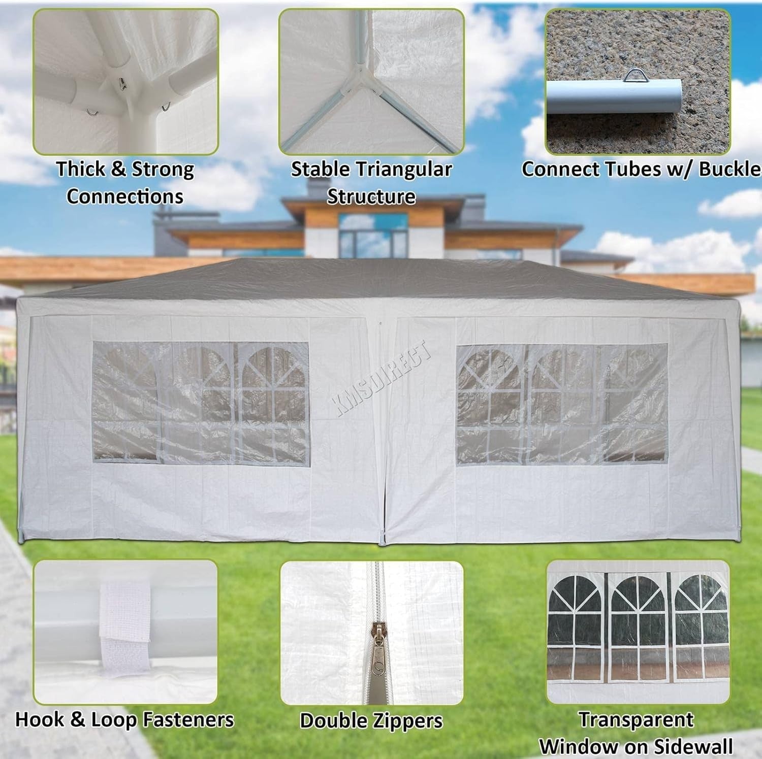 3x6M Steel Frame Gazebo With 6 Sidewalls Waterproof Garden Party Tent White