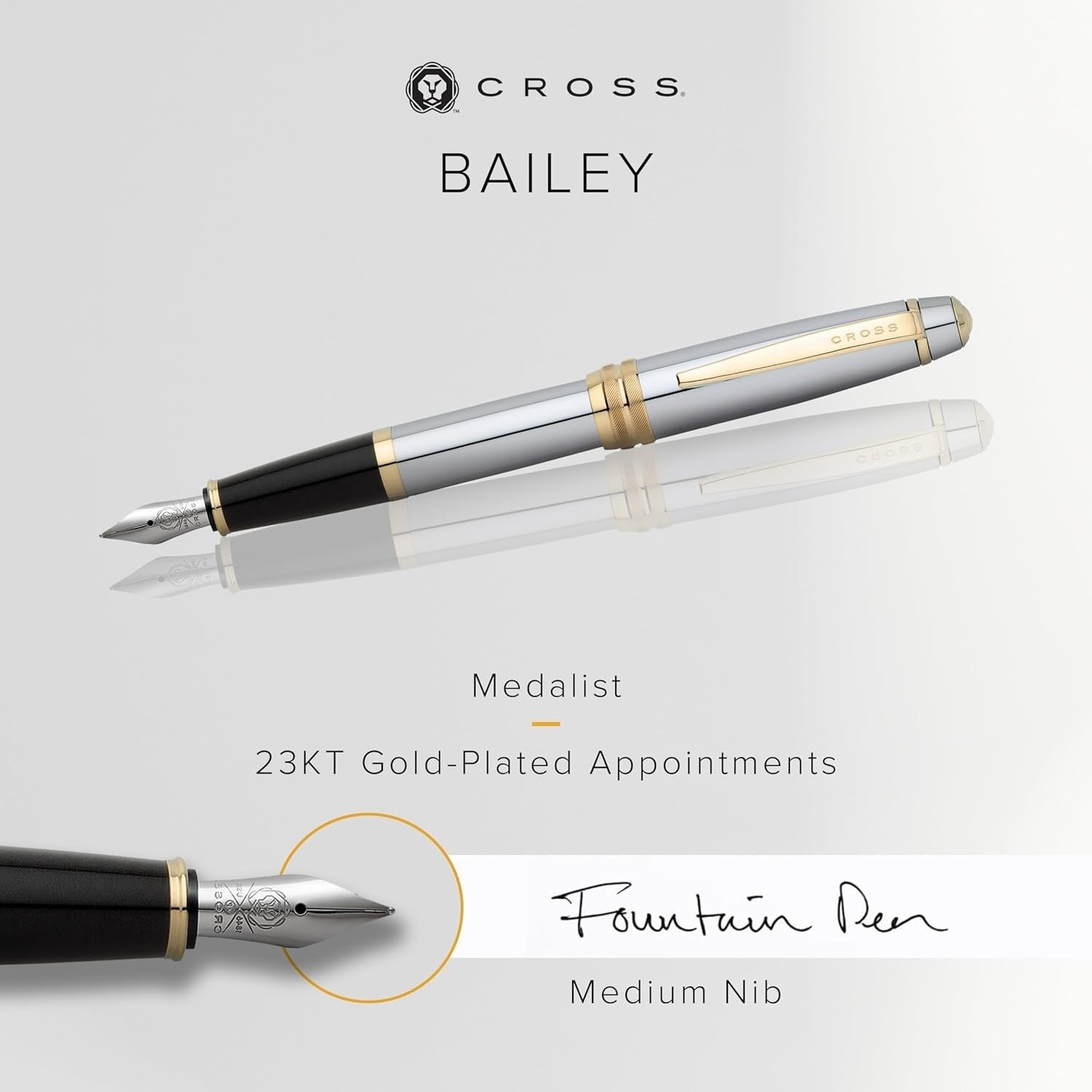 Luxury Silver Fountain Pen – Medium Nib, Refillable, Gift Box, Smooth Writing