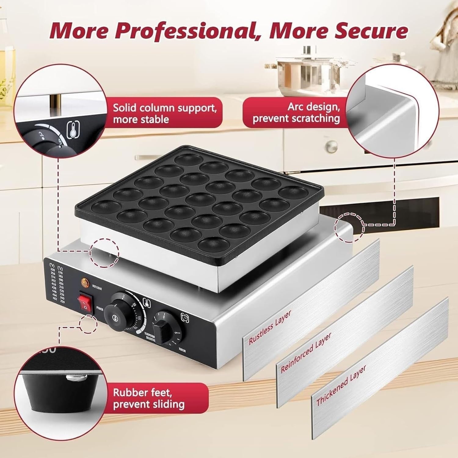 850W Mini Electric Pancake Maker 25-Hole NonStick Waffle Machine Adjustable Temp