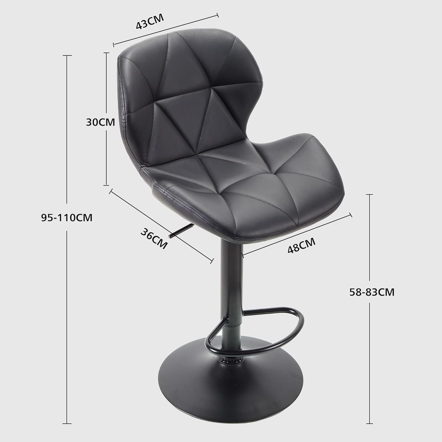 Black Faux Leather Bar Stools Set of 2 – Adjustable Swivel Kitchen Chairs