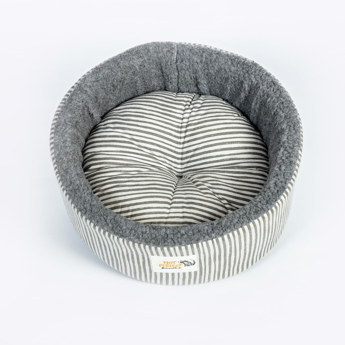 Sherpa Fleece Cat Bed Cozy Hideout 20in Washable Striped Pet Bed