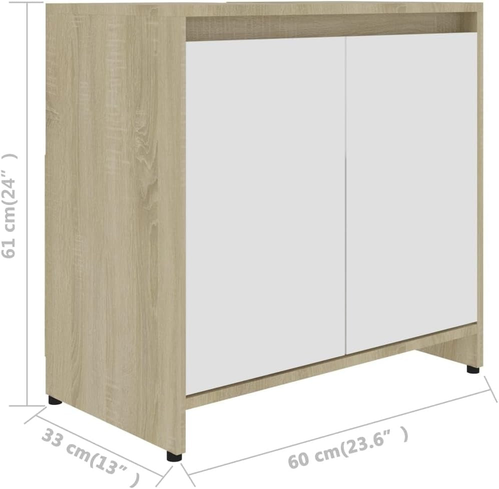 White Gloss Bathroom Sink Cabinet – 2 Door Under Sink Storage Unit 60x61cm