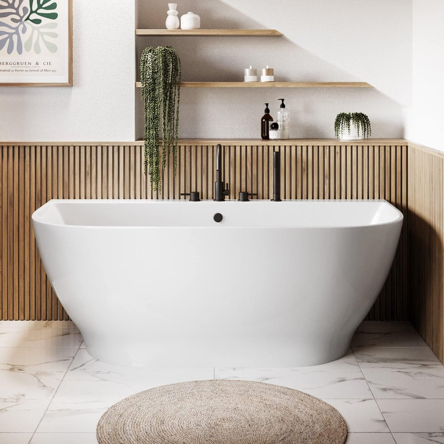 1650x780mm Freestanding Double Ended Back-to-Wall Bath White Acrylic Oval