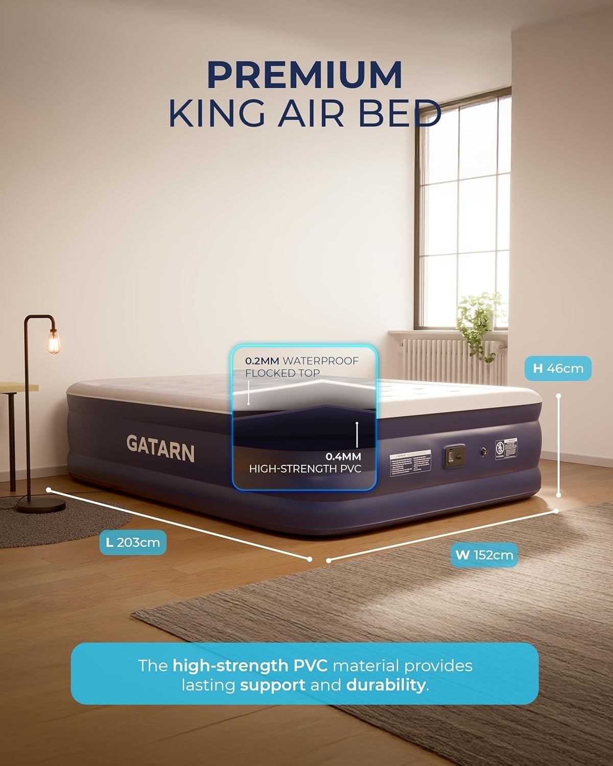King Air Mattress with Built-In Electric Pump – Inflatable Bed for Guests & Camp