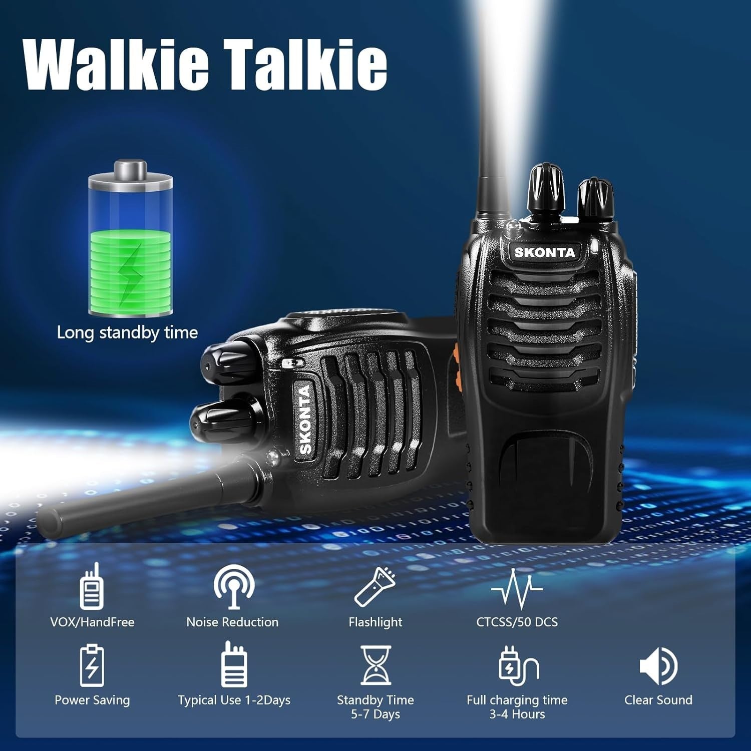 Long Range Walkie Talkies 2 Way Radio 16CH Rechargeable VOX LED
