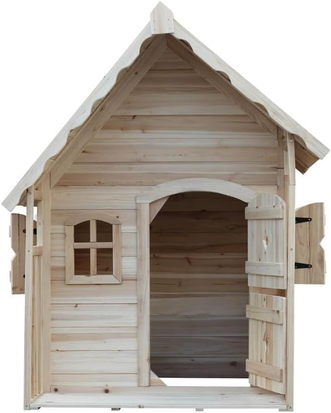 Wooden Kids Garden Playhouse Natural Outdoor House Fir Wood