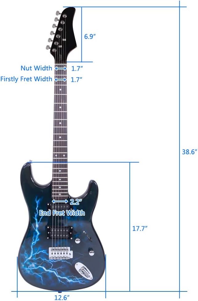 39in Electric Guitar H-H Pickups Beginner Kit Blue w/Bag
