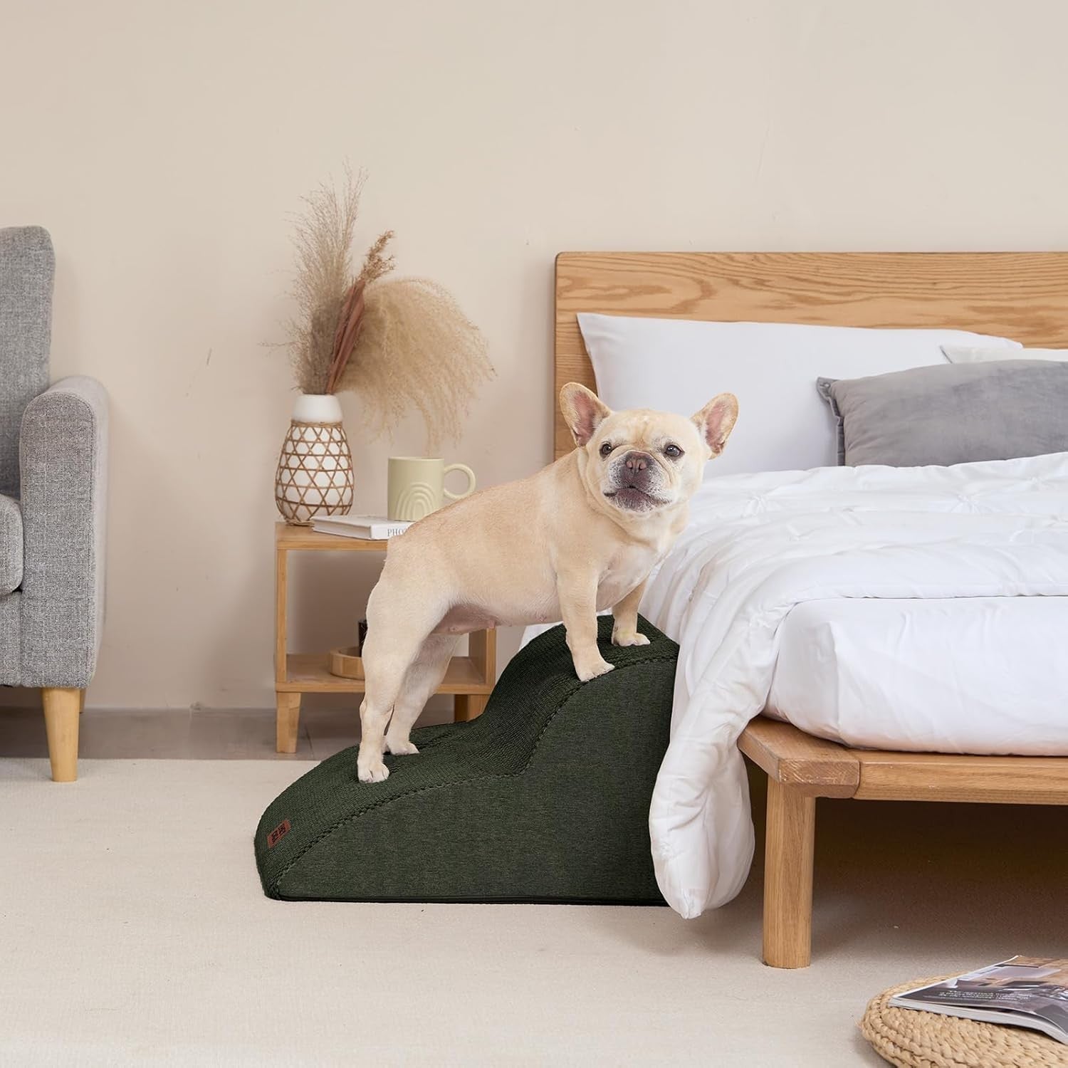 2 Step Dog Stairs for Sofa Non Slip Pet Steps Washable Olive 40x50x30