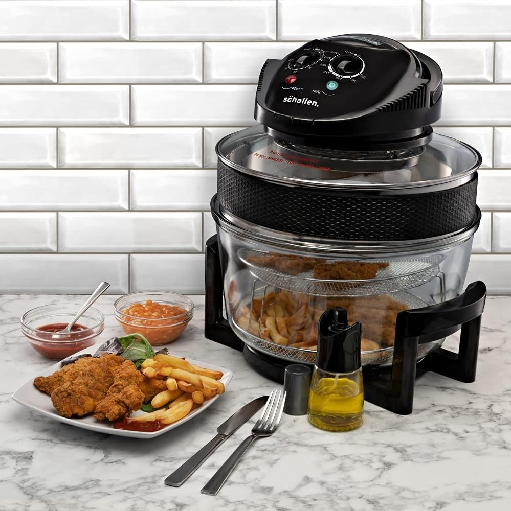 17L Halogen Air Fryer Oven Glass Bowl 1300W No Oil Accessories Self Clean