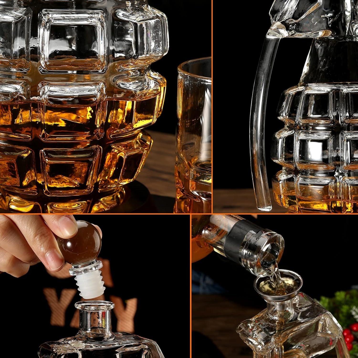 Bomb Whiskey Decanter Set 850ml with Glasses & Wooden Stand | Gift for Men