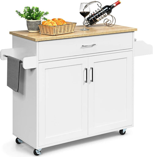 Rolling Kitchen Storage Cart with Adjustable Shelf & Large Drawer, Mobile Island