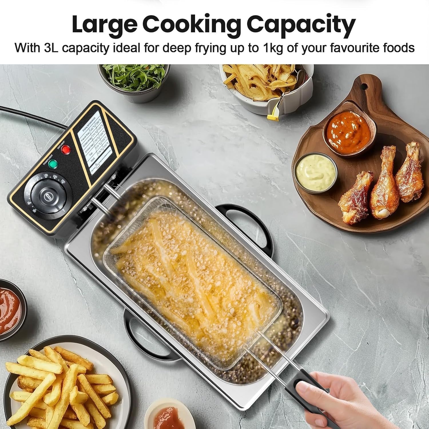 10L Deep Fat Fryer 2500W Stainless Steel Adjustable Temp Basket Lid