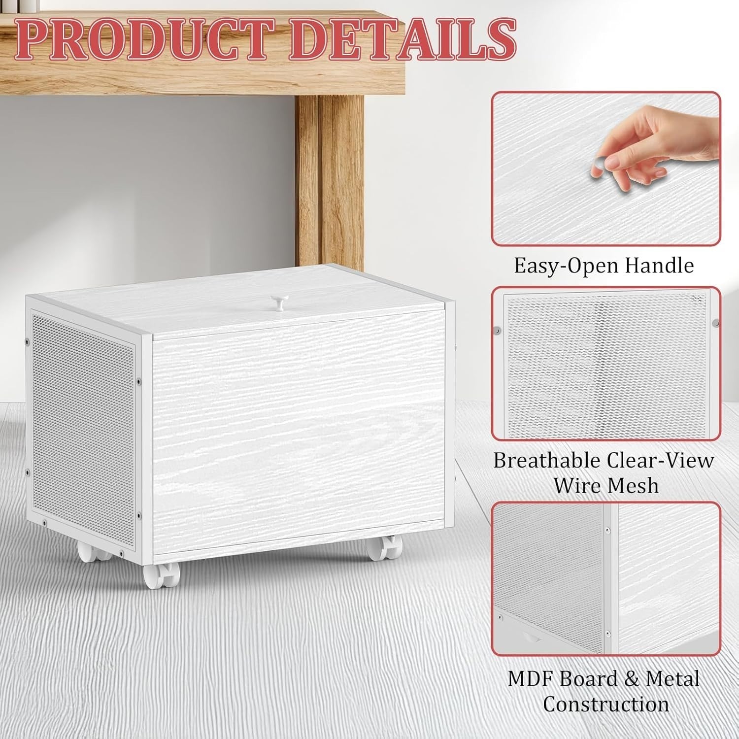 Rolling File Cabinet on Wheels Under Desk Storage Organizer Wooden White Home