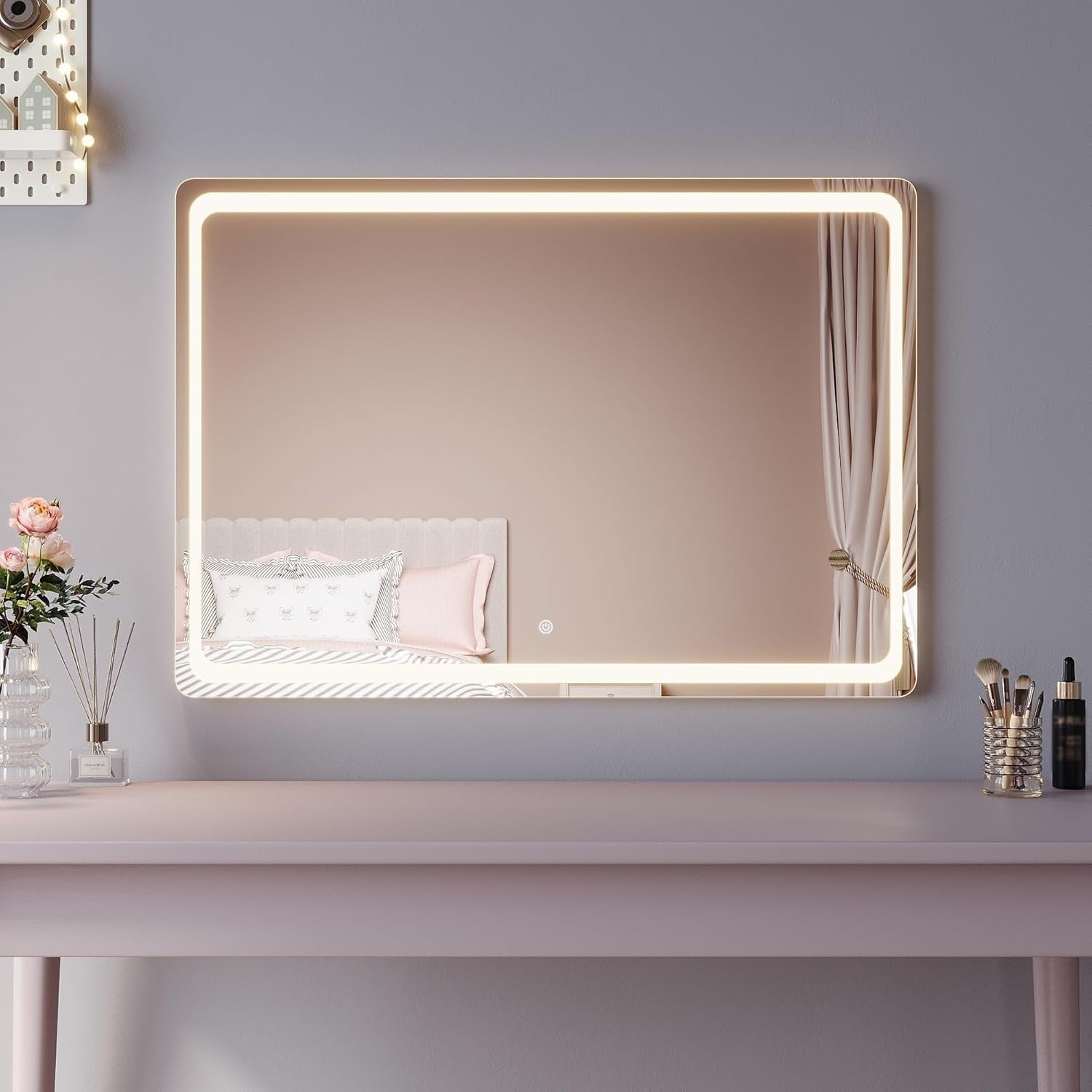LED Makeup Mirror 100x70cm Touch Dimmable 3 Color Lights Table/Wall